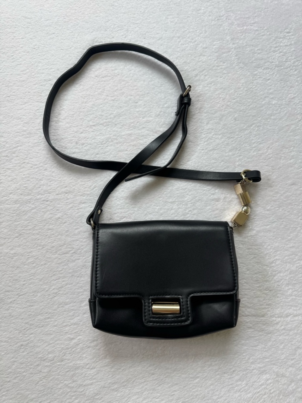 Zara Black Leather Crossbody Bag with Gold Accent
